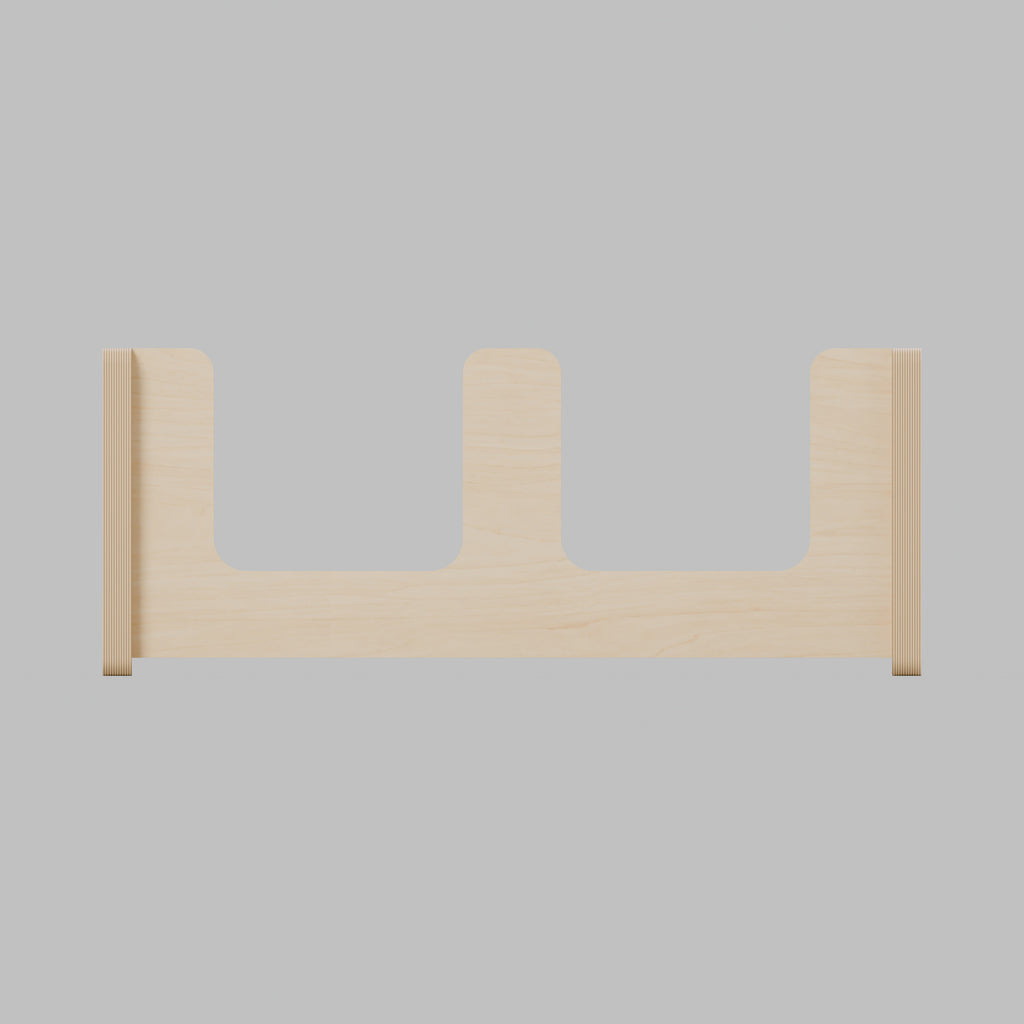 ANT Divided Campervan Shelf - Natural Plywood - 500 x 200 x 200 mm - front view - 18 mm natural plywood - Rev C, 11 mm end-panel overhang
