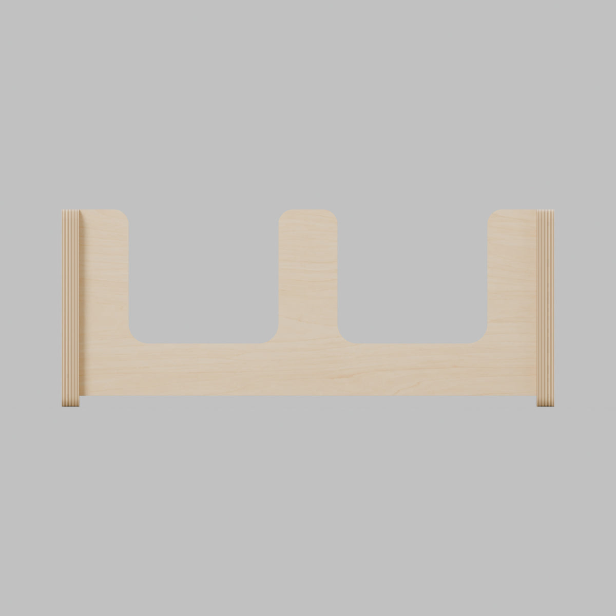 ANT Divided Campervan Shelf - Natural Plywood - 500 x 200 x 200 mm - front view - 18 mm natural plywood - Rev C, 11 mm end-panel overhang