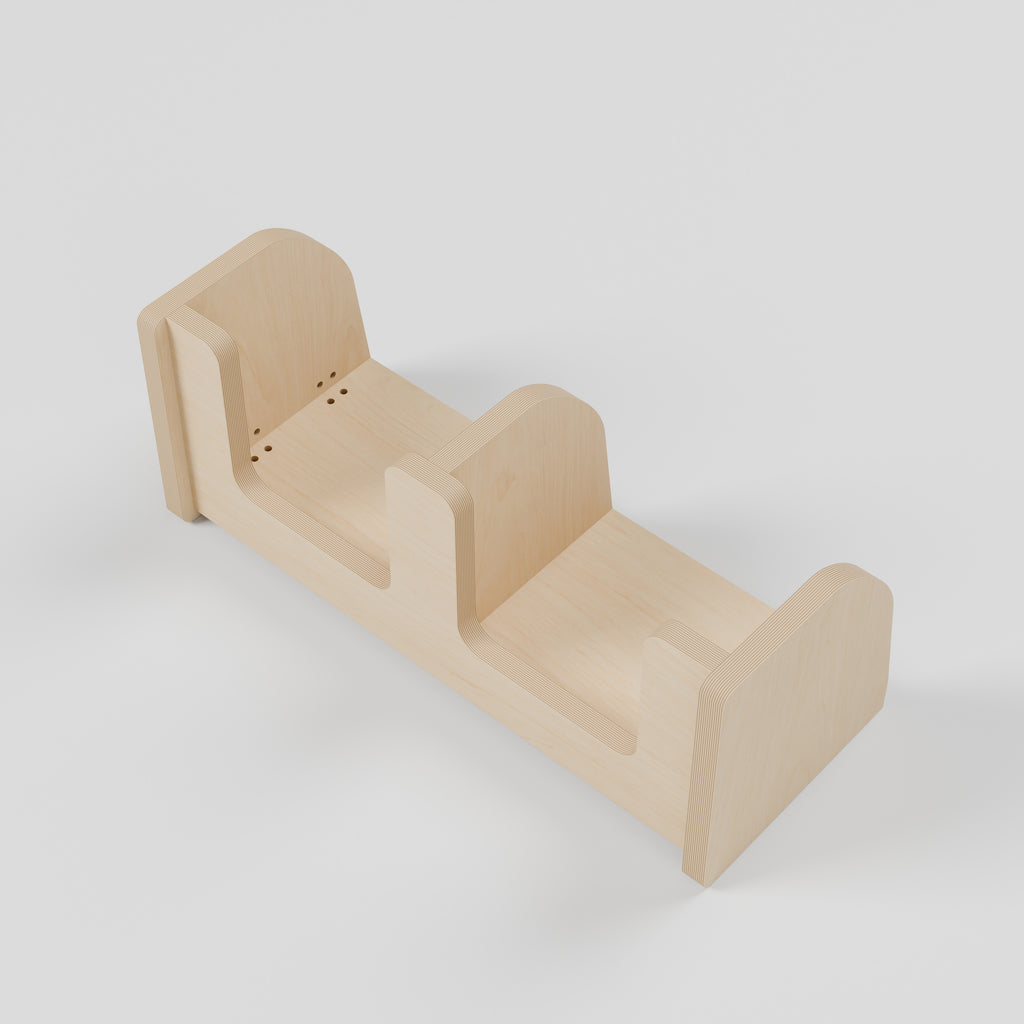 ANT Divided Campervan Shelf - Natural Plywood - 500 x 200 x 200 mm - interior view - 18 mm natural plywood - Rev C, 11 mm end-panel overhang