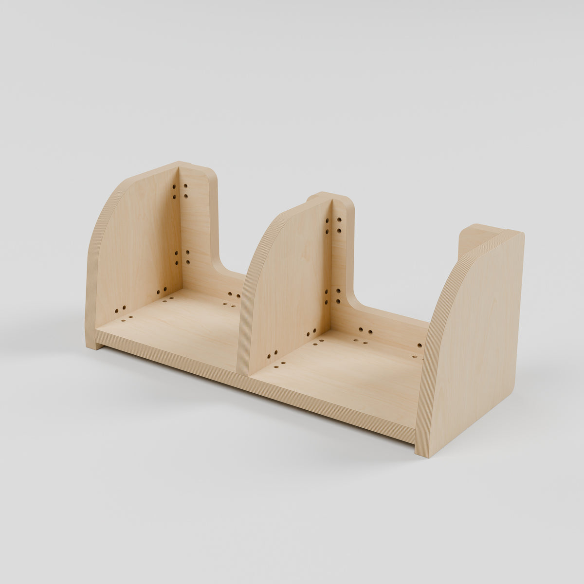 ANT Divided Campervan Shelf - Natural Plywood - 500 x 200 x 200 mm - rear view - 18 mm natural plywood - Rev C, 11 mm end-panel overhang