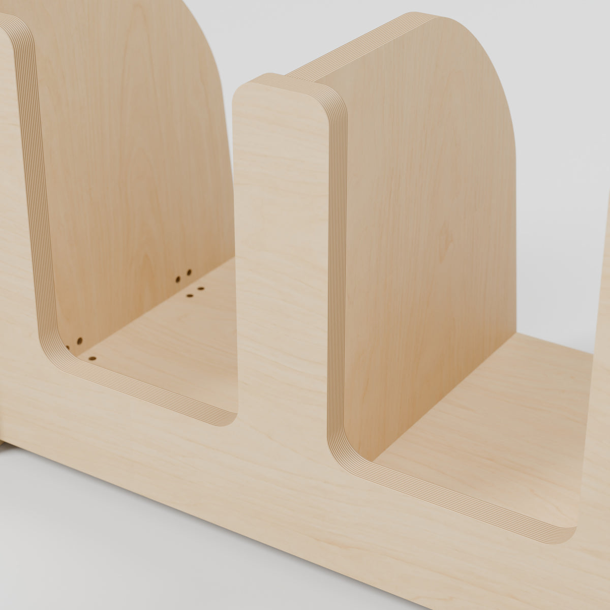 ANT Divided Campervan Shelf - Natural Plywood - 500 x 300 x 300 mm - detail view - 18 mm natural plywood - Rev C, 11 mm end-panel overhang