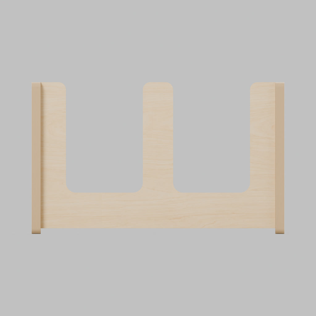 ANT Divided Campervan Shelf - Natural Plywood - 500 x 300 x 300 mm - front view - 18 mm natural plywood - Rev C, 11 mm end-panel overhang