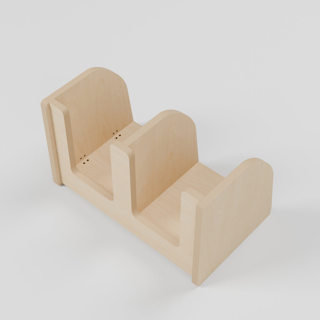 ANT Divided Campervan Shelf - Natural Plywood - 500 x 300 x 300 mm - interior view - 18 mm natural plywood - Rev C, 11 mm end-panel overhang