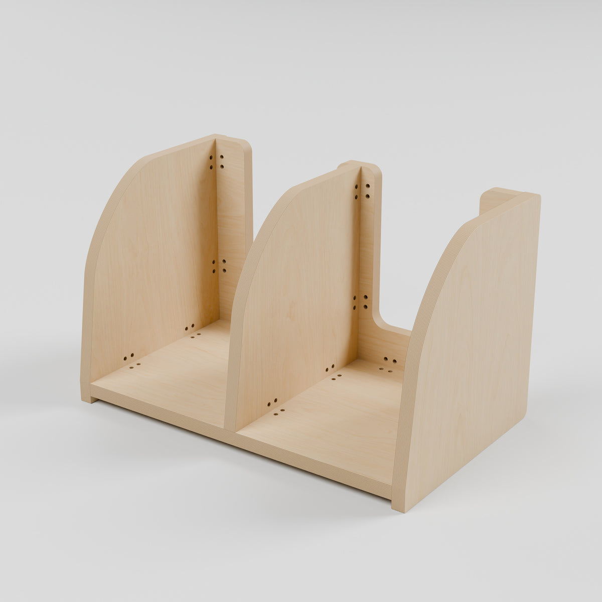 ANT Divided Campervan Shelf - Natural Plywood - 500 x 300 x 300 mm - rear view - 18 mm natural plywood - Rev C, 11 mm end-panel overhang