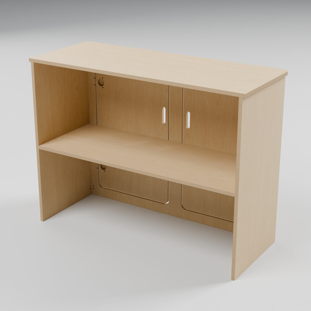 ARC over-arch campervan kitchen pod, 1000 x 400 x 750 mm, rear view, 15 mm natural plywood; rounded front worktop, 10 mm side and 20 mm front overhangs, Revision B