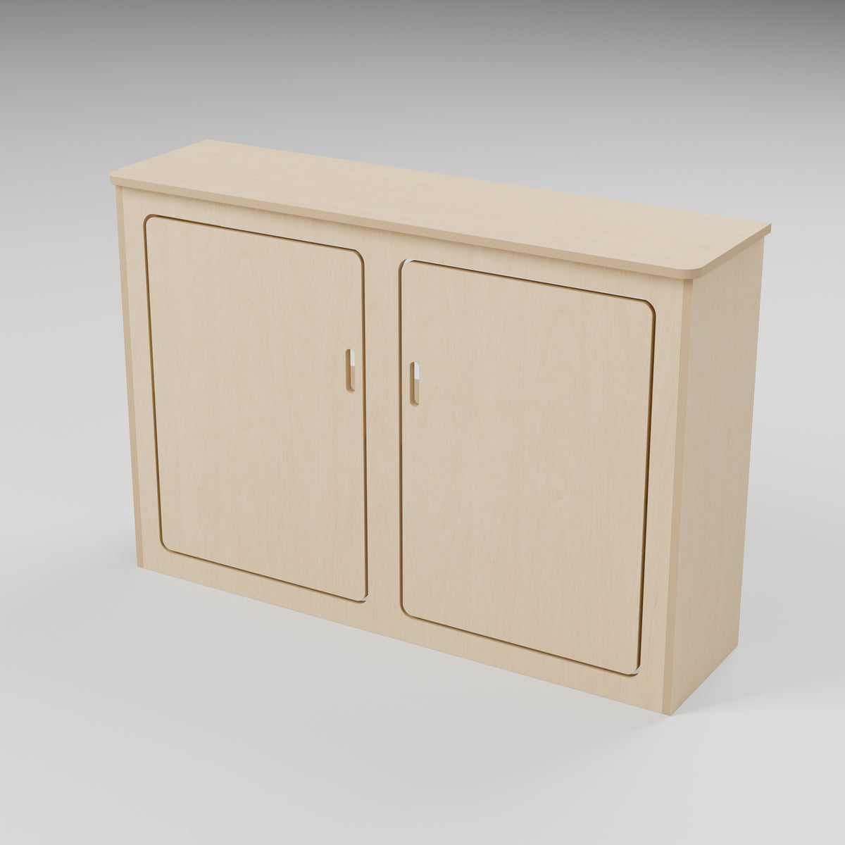 ARC over-arch campervan kitchen pod, 1100 x 300 x 750 mm, hero view, 15 mm natural plywood; rounded front worktop, 10 mm side and 20 mm front overhangs, Revision B