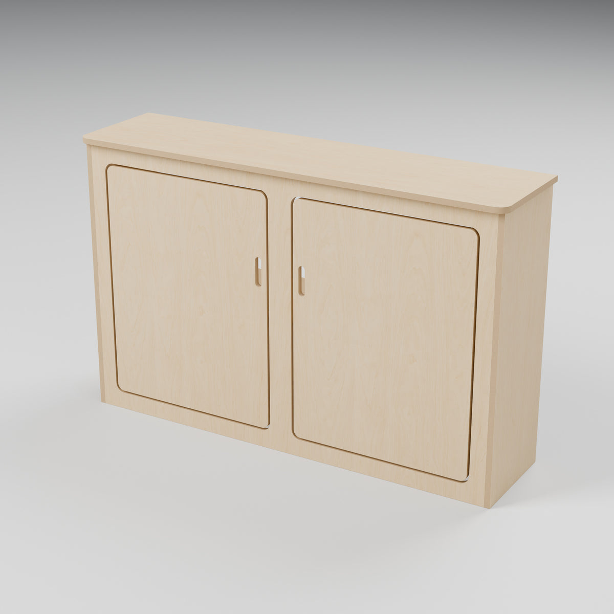 ARC over-arch campervan kitchen pod, 1180 x 300 x 750 mm, hero view, 15 mm natural plywood; rounded front worktop, 10 mm side and 20 mm front overhangs, Revision B