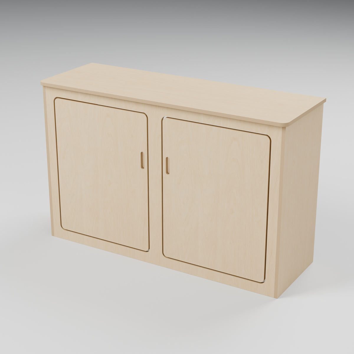ARC over-arch campervan kitchen pod, 1180 x 400 x 750 mm, hero view, 15 mm natural plywood; rounded front worktop, 10 mm side and 20 mm front overhangs, Revision B