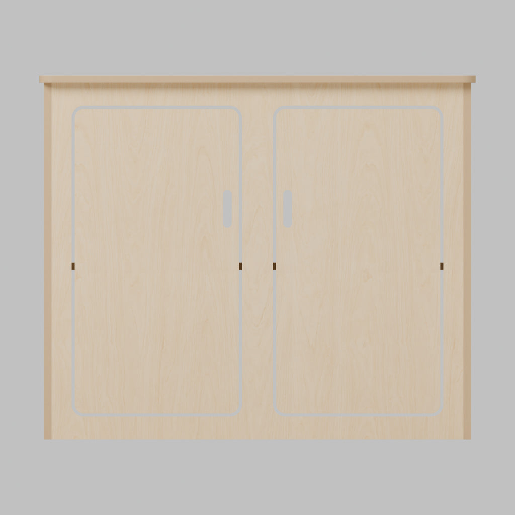 ARC over-arch campervan kitchen pod, 900 x 300 x 750 mm, front view, 15 mm natural plywood; rounded front worktop, 10 mm side and 20 mm front overhangs, Revision B