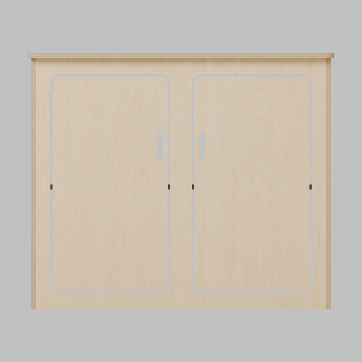 ARC over-arch campervan kitchen pod, 900 x 300 x 750 mm, front view, 15 mm natural plywood; rounded front worktop, 10 mm side and 20 mm front overhangs, Revision B