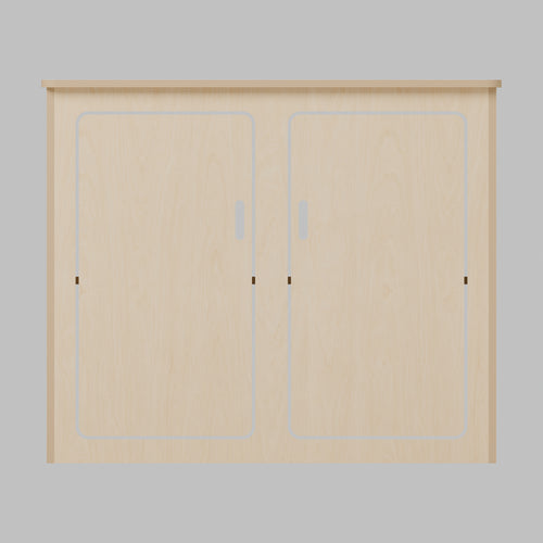 ARC over-arch campervan kitchen pod, 900 x 300 x 750 mm, front view, 15 mm natural plywood; rounded front worktop, 10 mm side and 20 mm front overhangs, Revision B