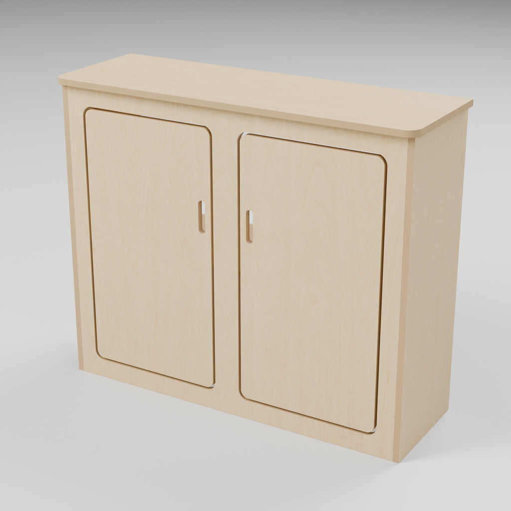 ARC over-arch campervan kitchen pod, 900 x 300 x 750 mm, hero view, 15 mm natural plywood; rounded front worktop, 10 mm side and 20 mm front overhangs, Revision B