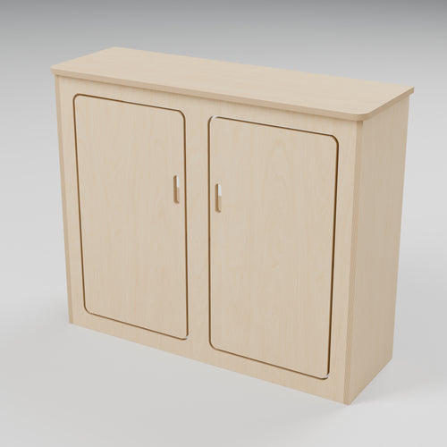 ARC over-arch campervan kitchen pod, 900 x 300 x 750 mm, hero view, 15 mm natural plywood; rounded front worktop, 10 mm side and 20 mm front overhangs, Revision B