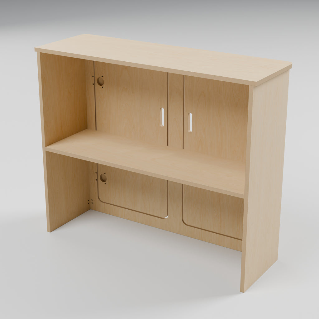 ARC over-arch campervan kitchen pod, 900 x 300 x 750 mm, rear view, 15 mm natural plywood; rounded front worktop, 10 mm side and 20 mm front overhangs, Revision B