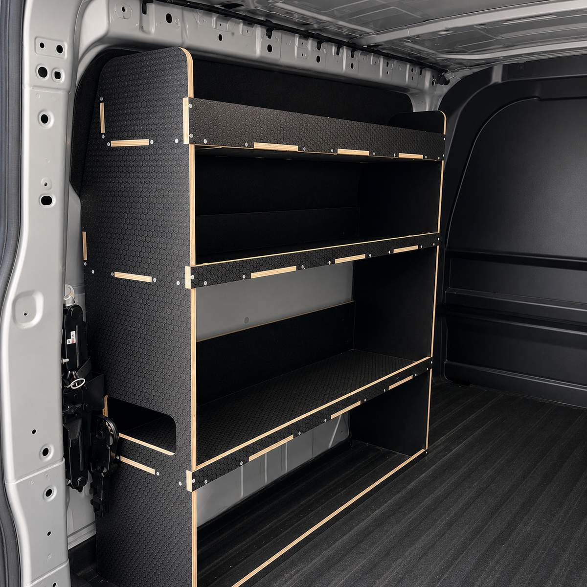 Ford Transit Custom MK2 black hex van shelving, 1200mm high x 1100mm wide x 300mm deep