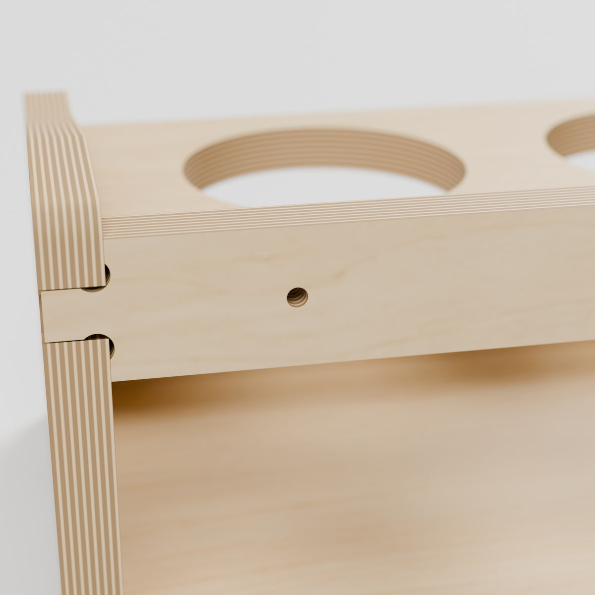 GRID Aerosol Can Holder - 5-Can Plywood Storage Rack - 4 mm through-hole in the upper rear mounting rail. - Revision B