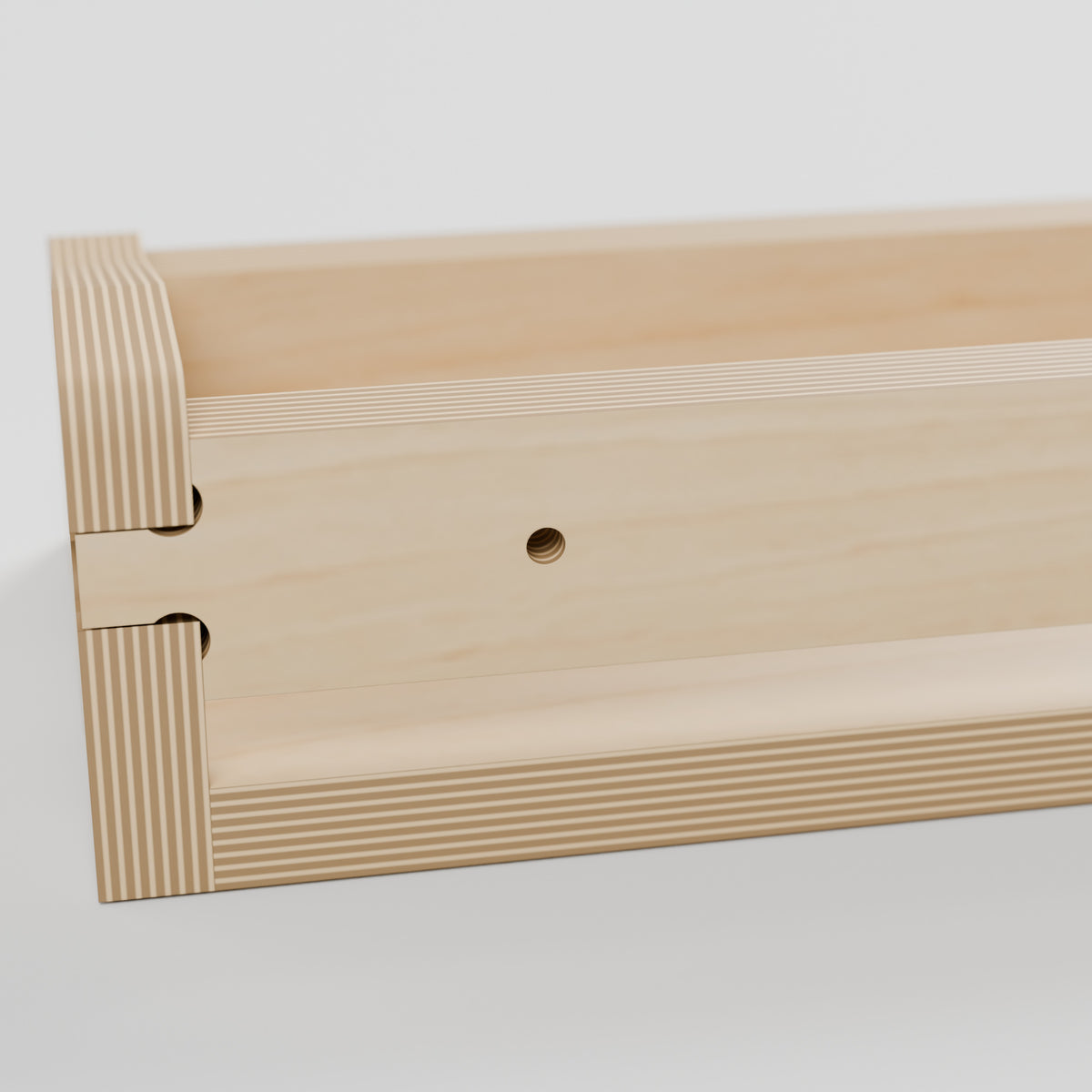 GRID Storage Box - Compact Plywood Workshop Organiser - 4 mm through-hole in the upper rear mounting rail. - Revision B