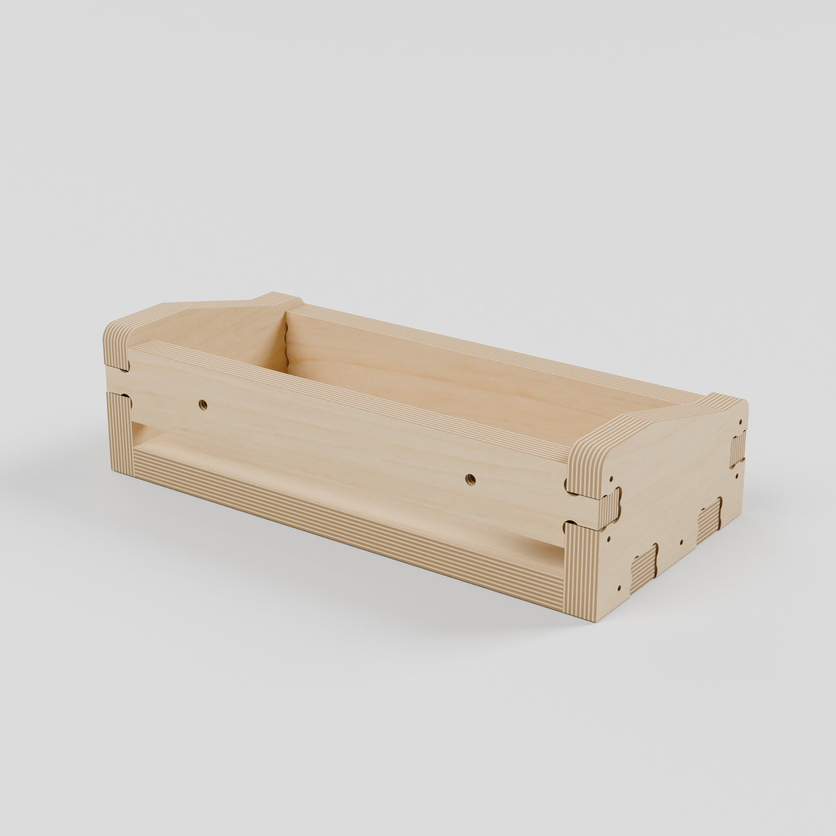 GRID Storage Box - Compact Plywood Workshop Organiser - Open rear beneath the upper rail; two mounting through-holes and no hooks. - Revision B