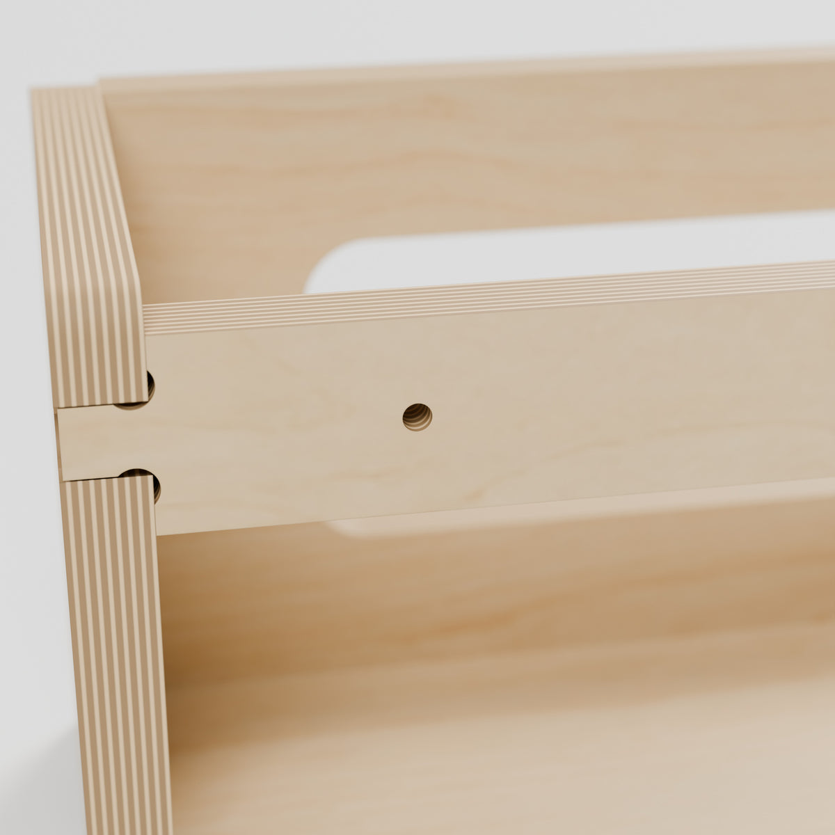 GRID Glove Box Holder - Plywood Wall-Mounted Dispenser - 4 mm through-hole in the upper rear mounting rail. - Revision B