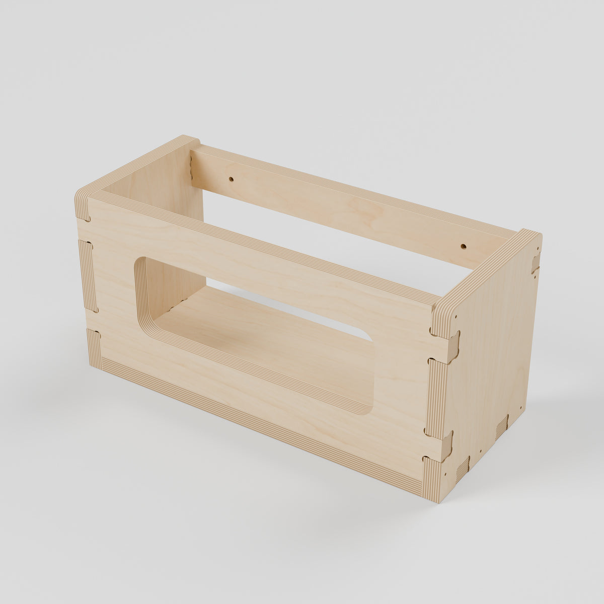 GRID Glove Box Holder - Plywood Wall-Mounted Dispenser - Natural plywood, fixed slotted joints and open storage. - Revision B