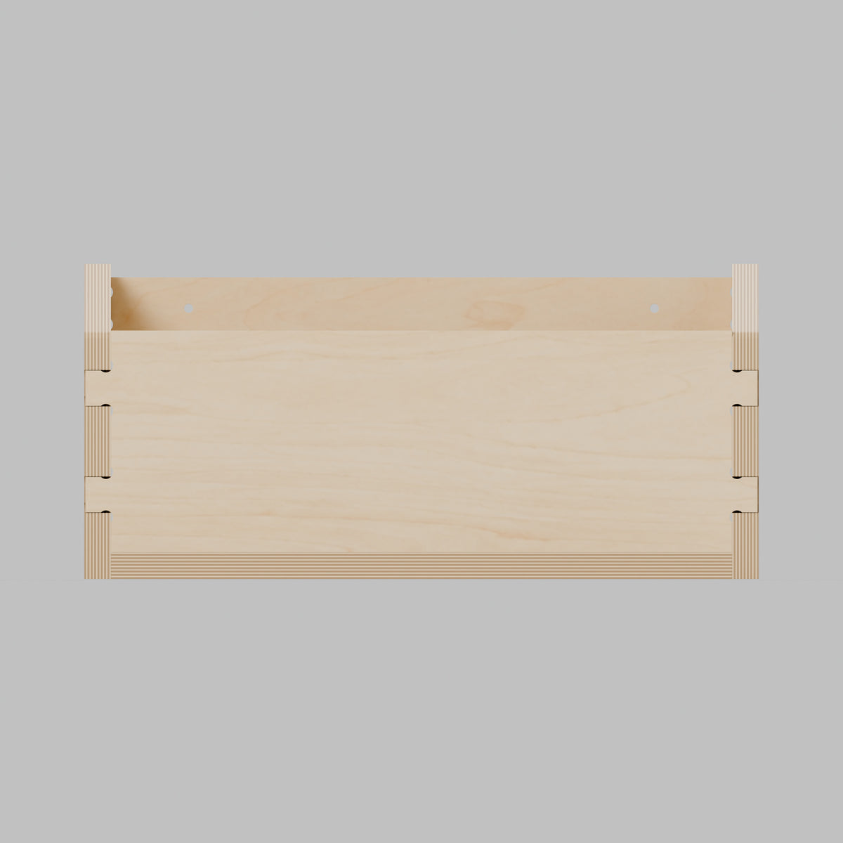 GRID Sloped Storage Box - Natural Plywood Wall Organiser - Front access and shaped side edges. - Revision B