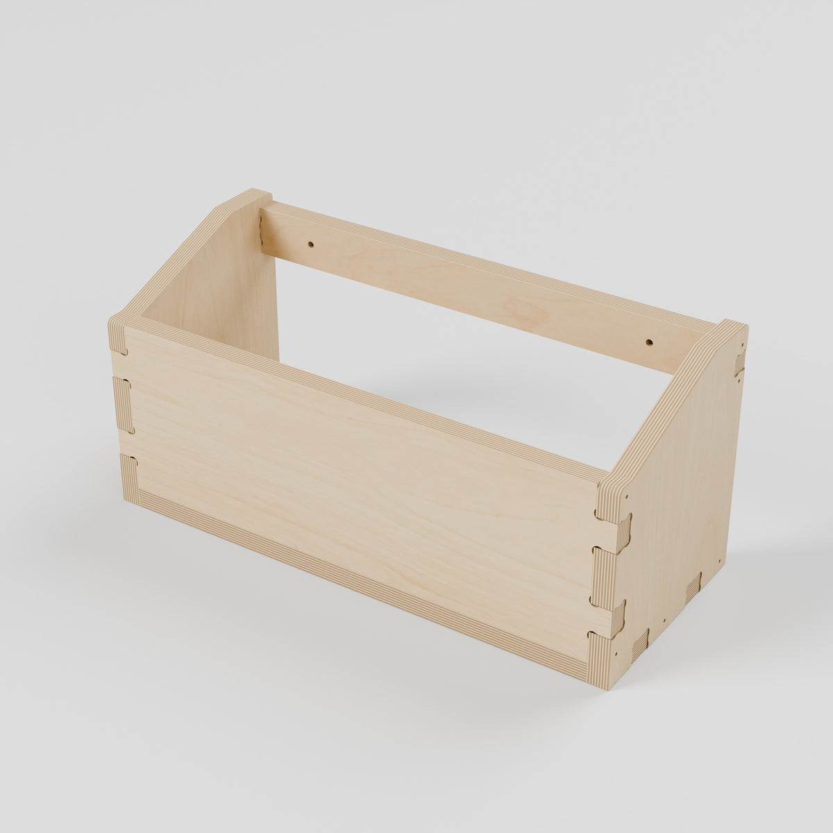 GRID Sloped Storage Box - Natural Plywood Wall Organiser - Natural plywood, fixed slotted joints and open storage. - Revision B