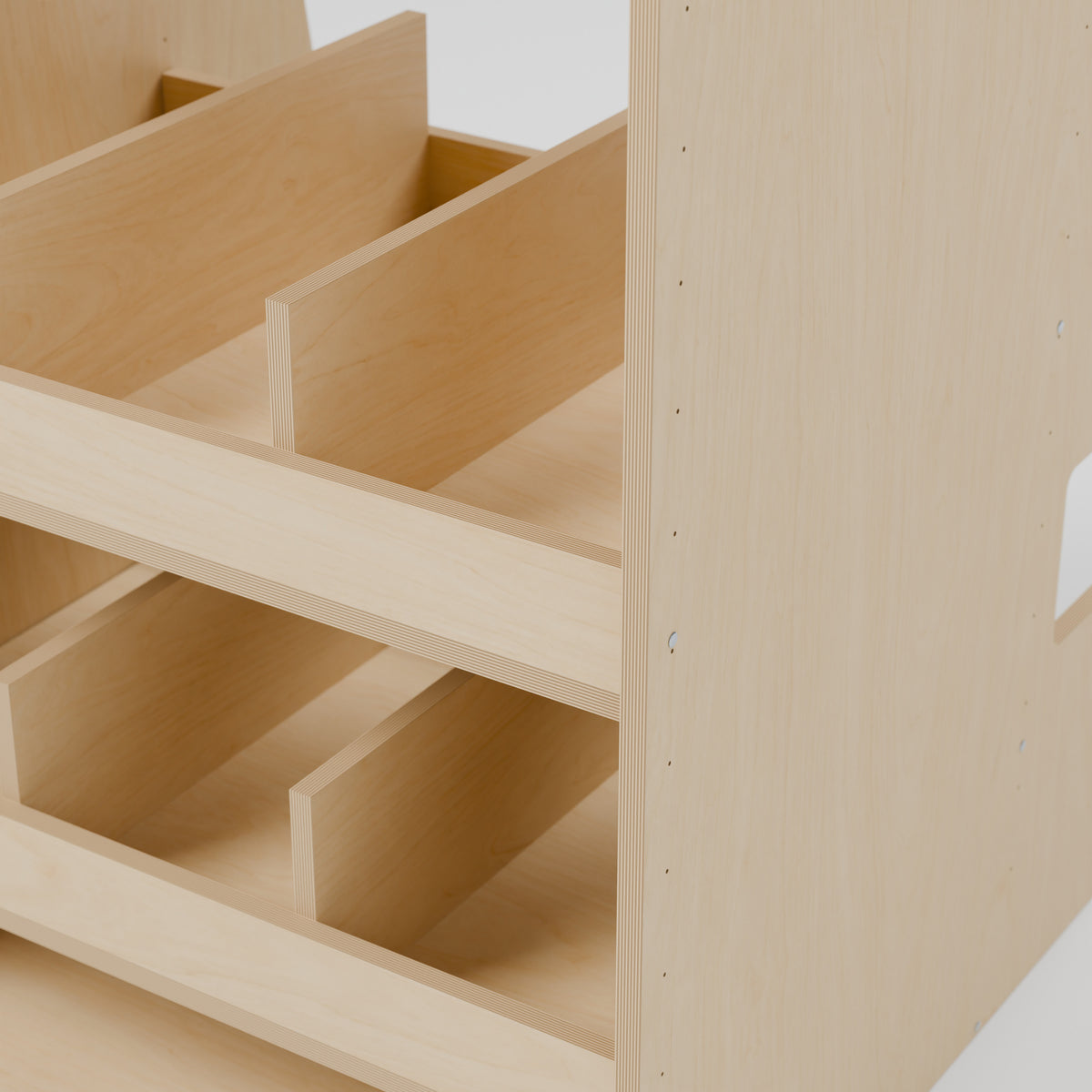 MODLINE FLEX 550 Adjustable Shelf Module: detail, natural 12 mm birch plywood, 550 x 520 x 726 mm