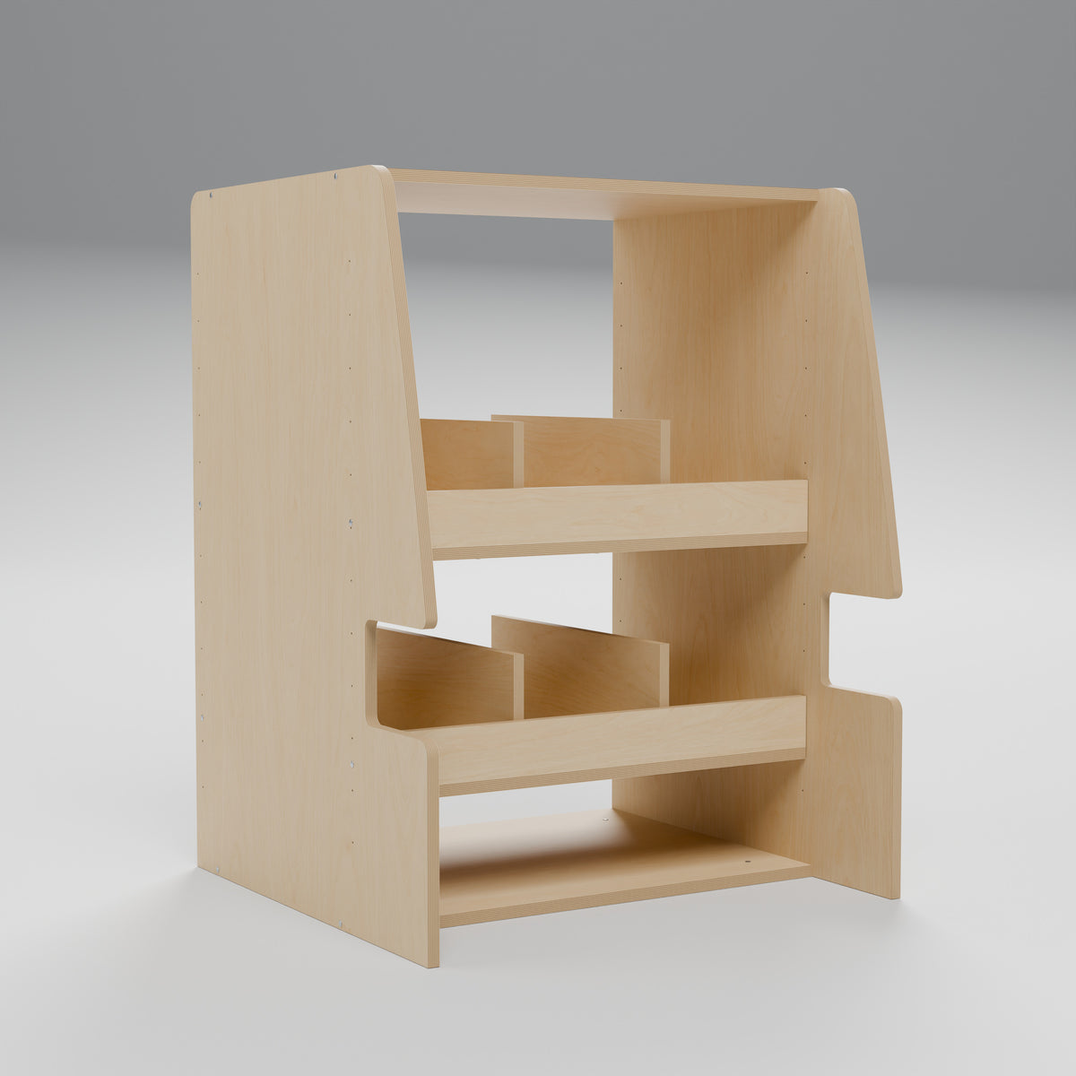 MODLINE FLEX 550 Adjustable Shelf Module: interior cutaway, natural 12 mm birch plywood, 550 x 520 x 726 mm