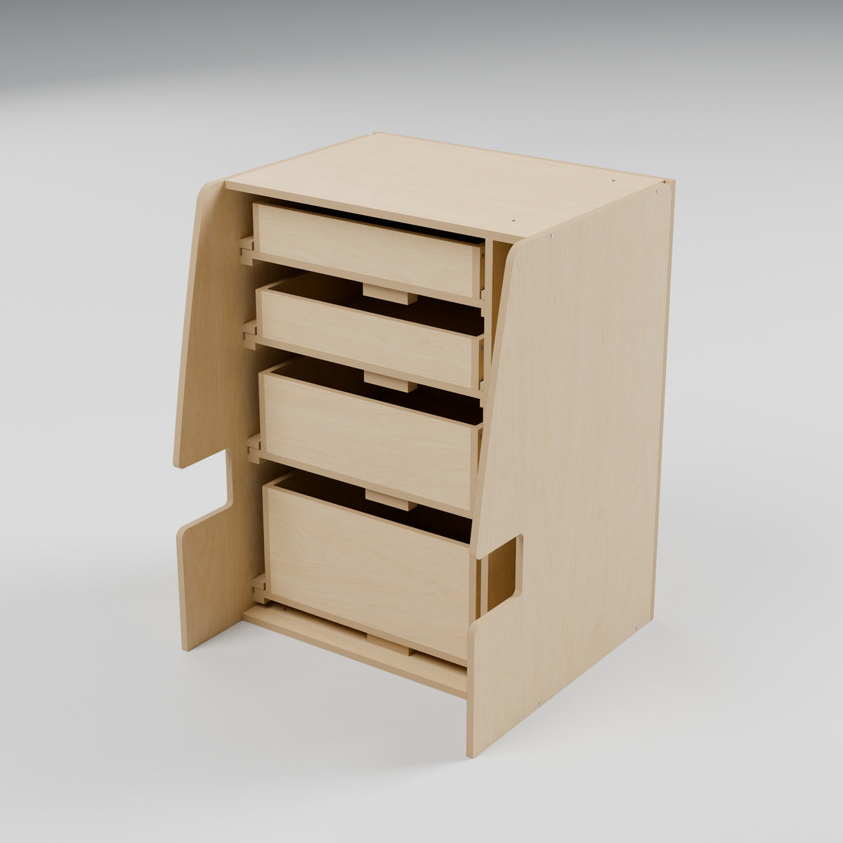 MODLINE DRAW 550 Four-Drawer Tool Module: rear, natural 12 mm birch plywood, 550 x 520 x 726 mm