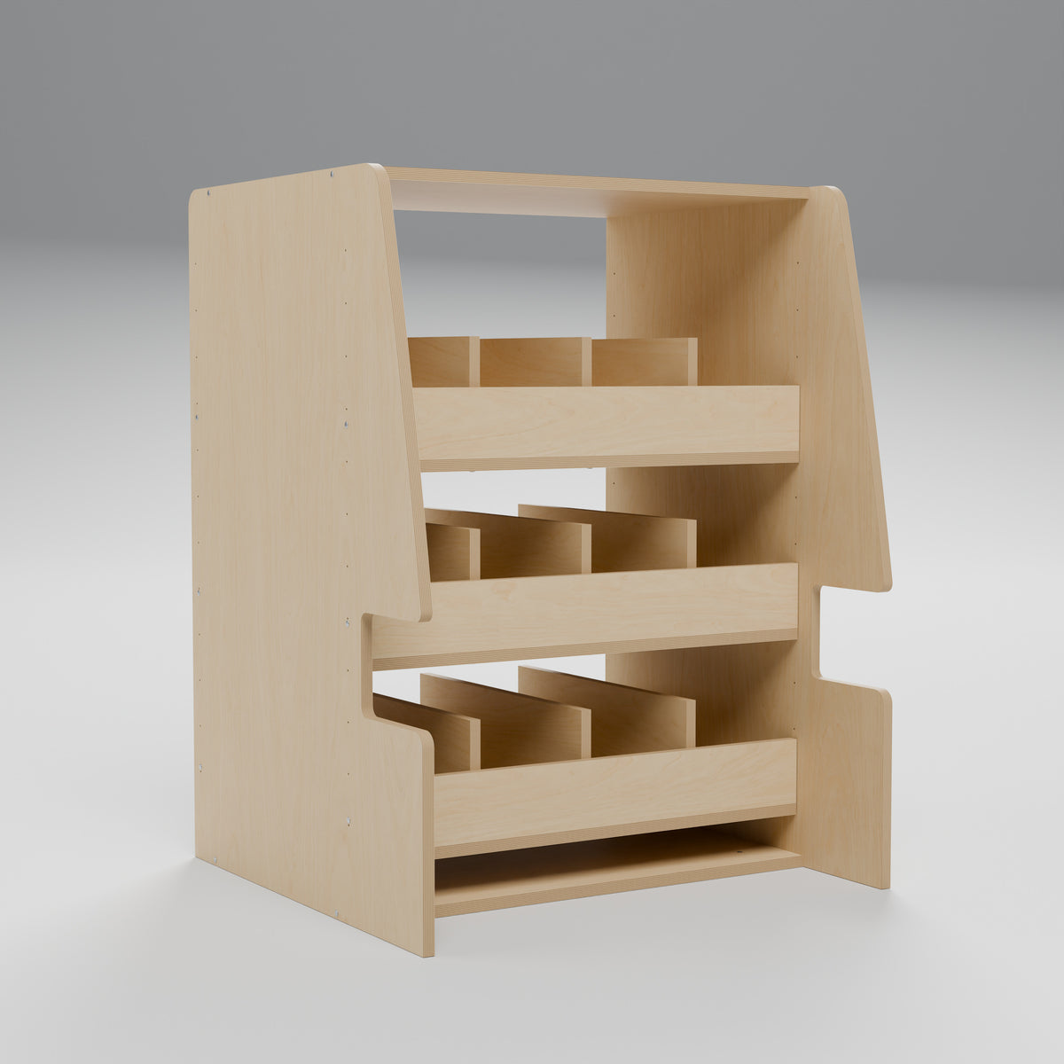 MODLINE SORT 550 Small-Parts Organiser: interior cutaway, natural 12 mm birch plywood, 550 x 520 x 726 mm