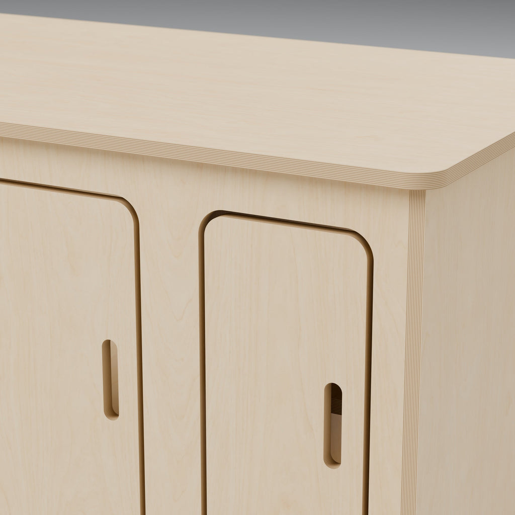 NOMAD 1100 - NOMAD 1100 Campervan Kitchen Pod - Plywood Cupboard Unit: detail 3D render, natural 15mm plywood, 1100 x 550 x 850mm