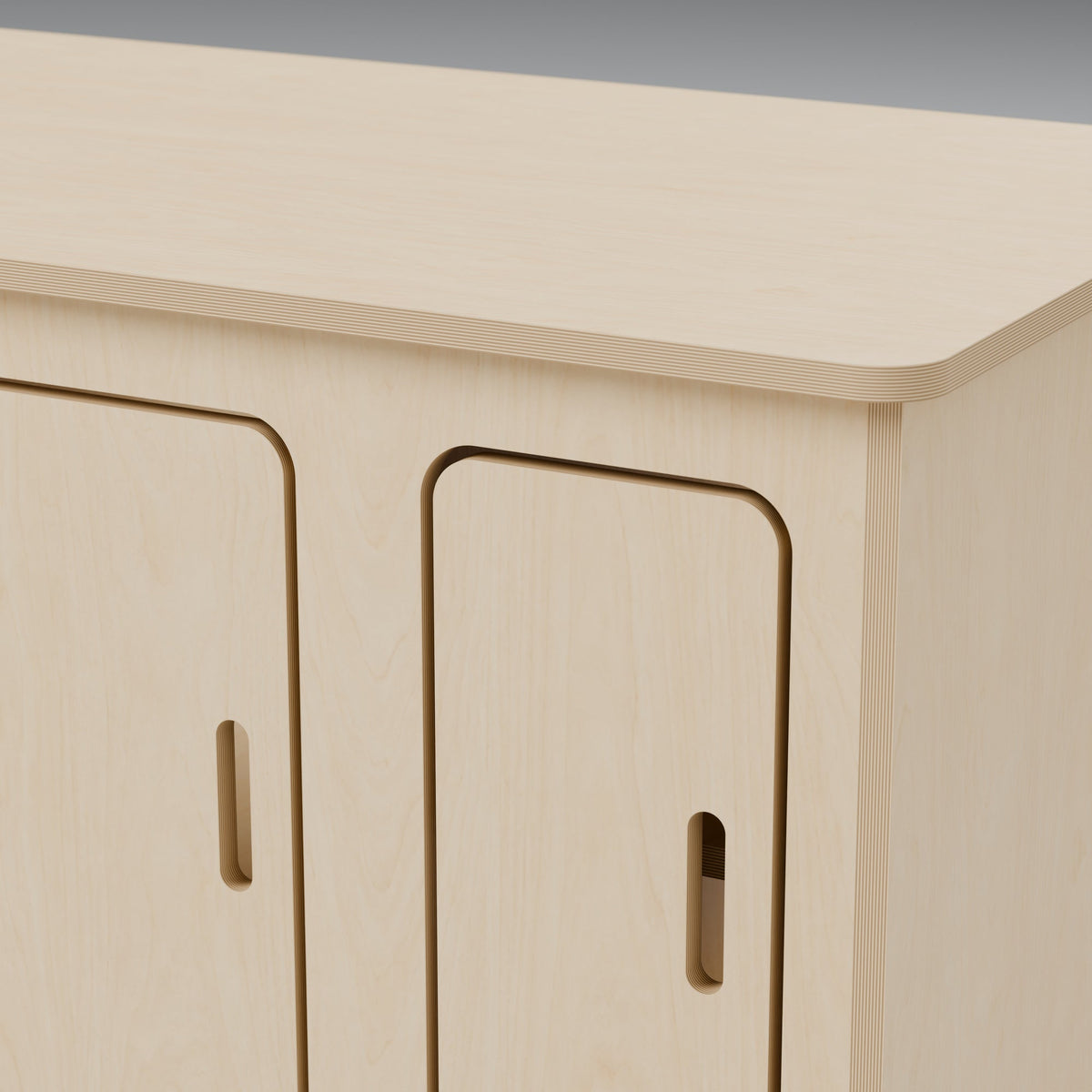 NOMAD 1100 - NOMAD 1100 Campervan Kitchen Pod - Plywood Cupboard Unit: detail 3D render, natural 15mm plywood, 1100 x 550 x 850mm