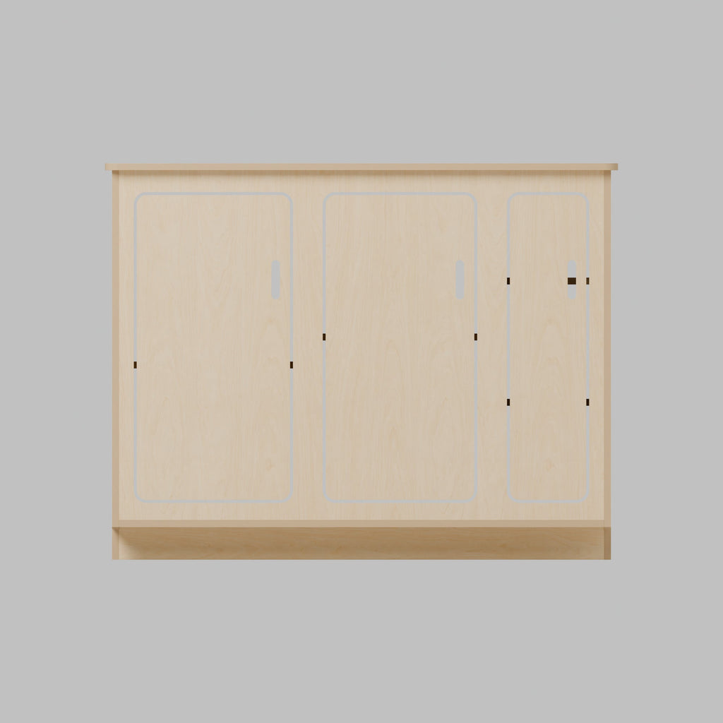 NOMAD 1100 - NOMAD 1100 Campervan Kitchen Pod - Plywood Cupboard Unit: front 3D render, natural 15mm plywood, 1100 x 550 x 850mm