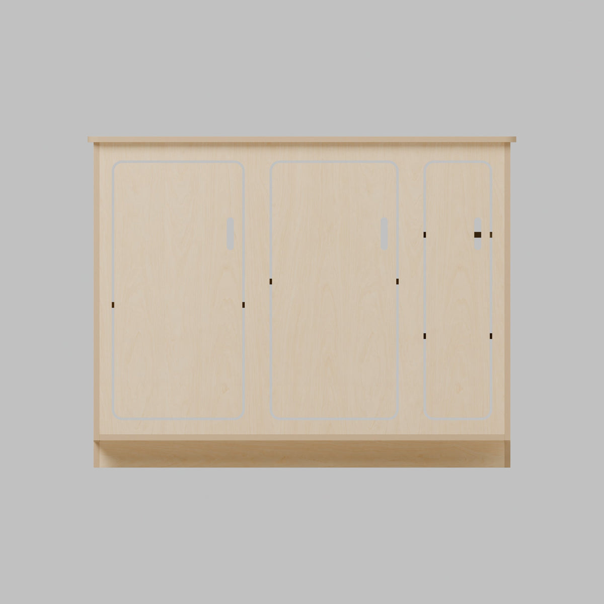 NOMAD 1100 - NOMAD 1100 Campervan Kitchen Pod - Plywood Cupboard Unit: front 3D render, natural 15mm plywood, 1100 x 550 x 850mm