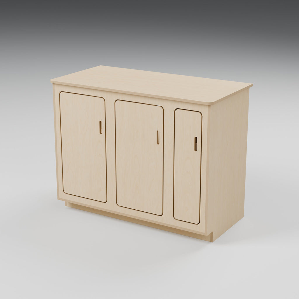 NOMAD 1100 - NOMAD 1100 Campervan Kitchen Pod - Plywood Cupboard Unit: hero 3D render, natural 15mm plywood, 1100 x 550 x 850mm