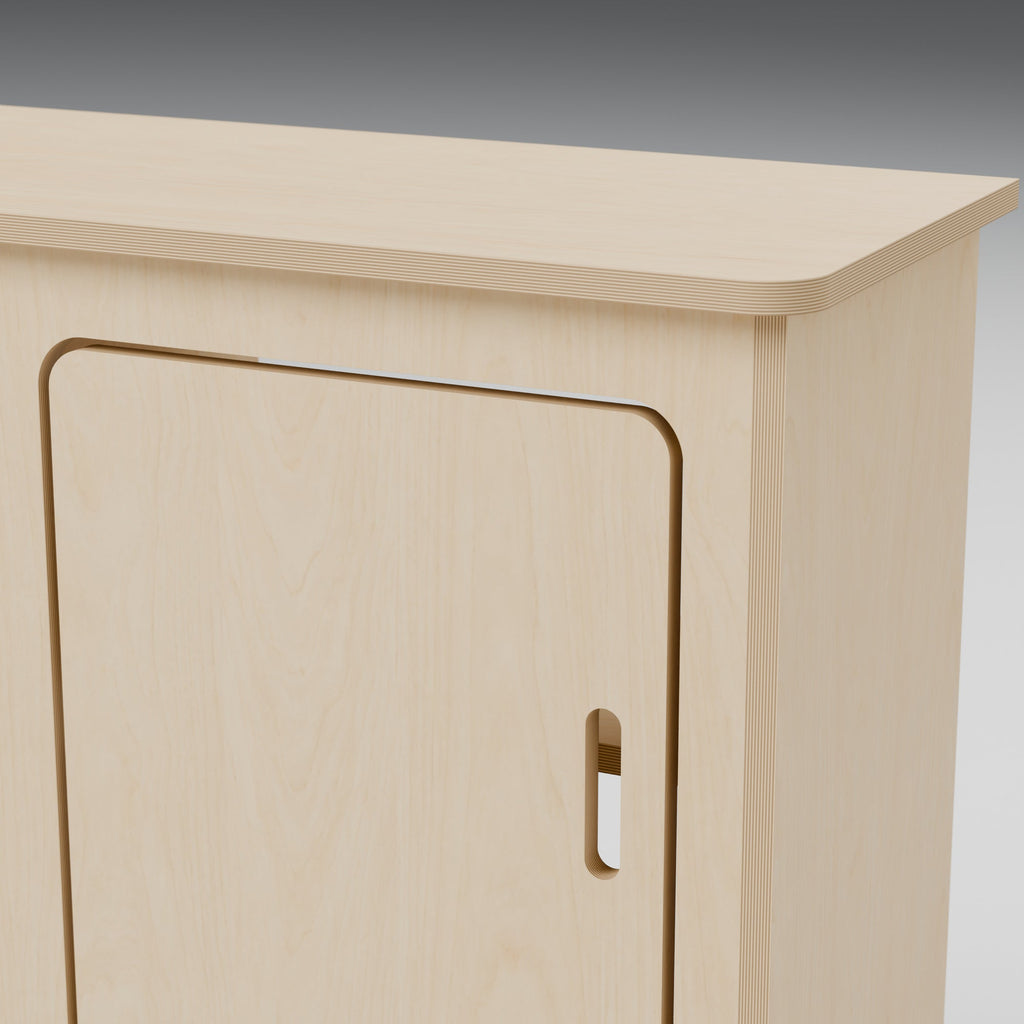 NOMAD 900 Slim - NOMAD 900 Slim Campervan Kitchen Unit - 310mm Deep: detail 3D render, natural 15mm plywood, 900 x 310 x 850mm