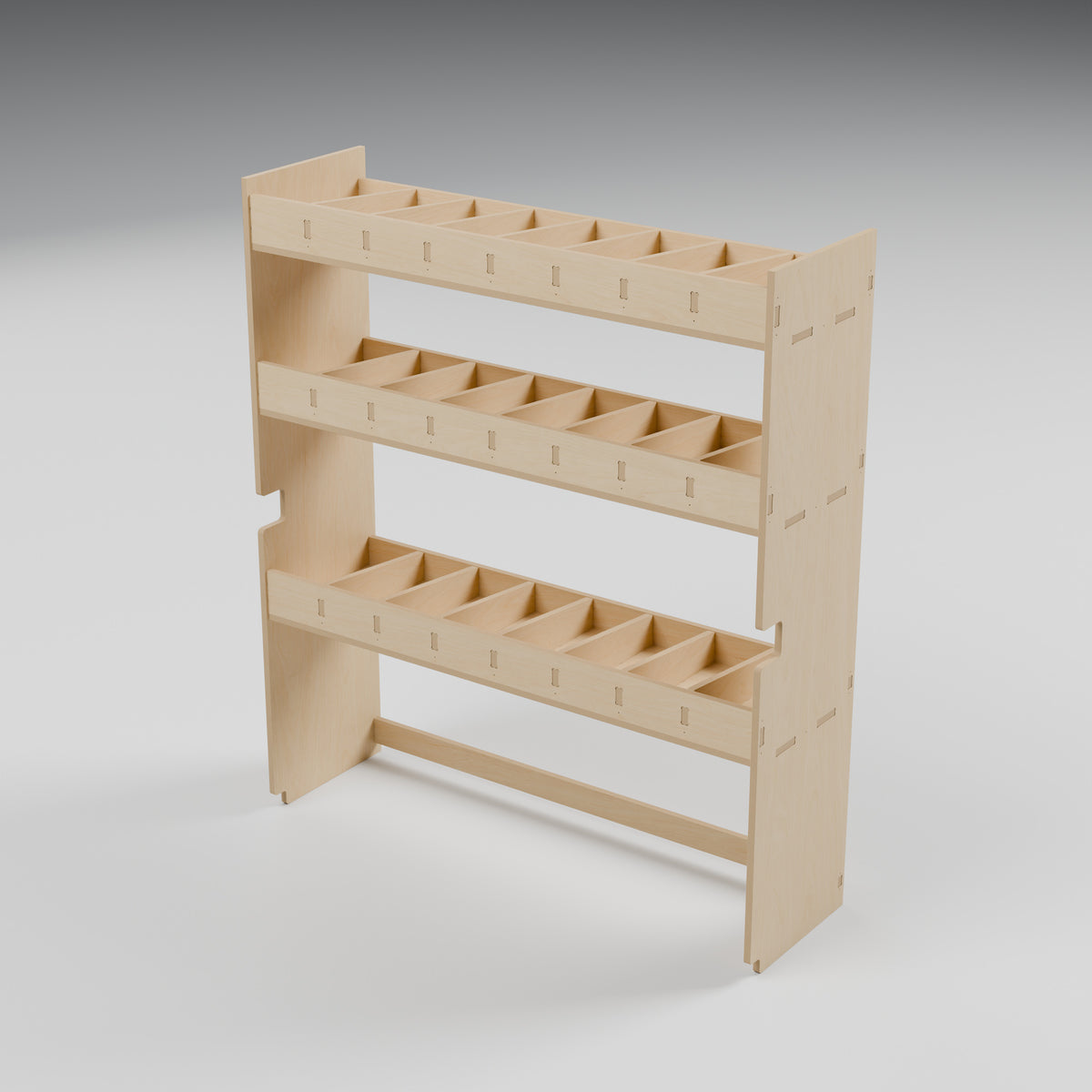 CONTOUR Bulkhead Bin Rack — Bulkhead — Rear view - open backs and supplied vehicle contours — Revision D
