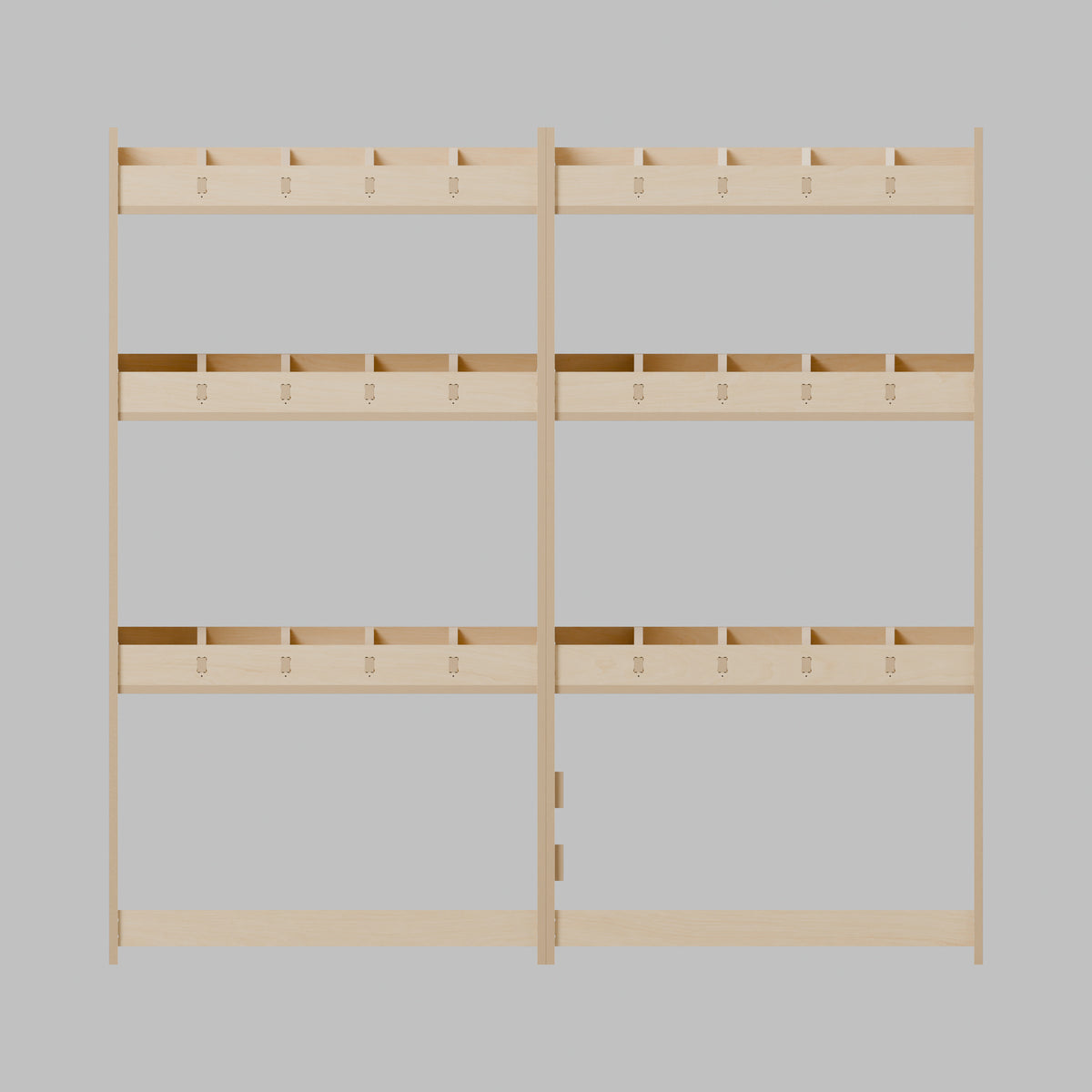 CONTOUR Double-Cab Bulkhead Bin Rack — Bulkhead — Front view - fixed shelves and retaining lips — Revision D