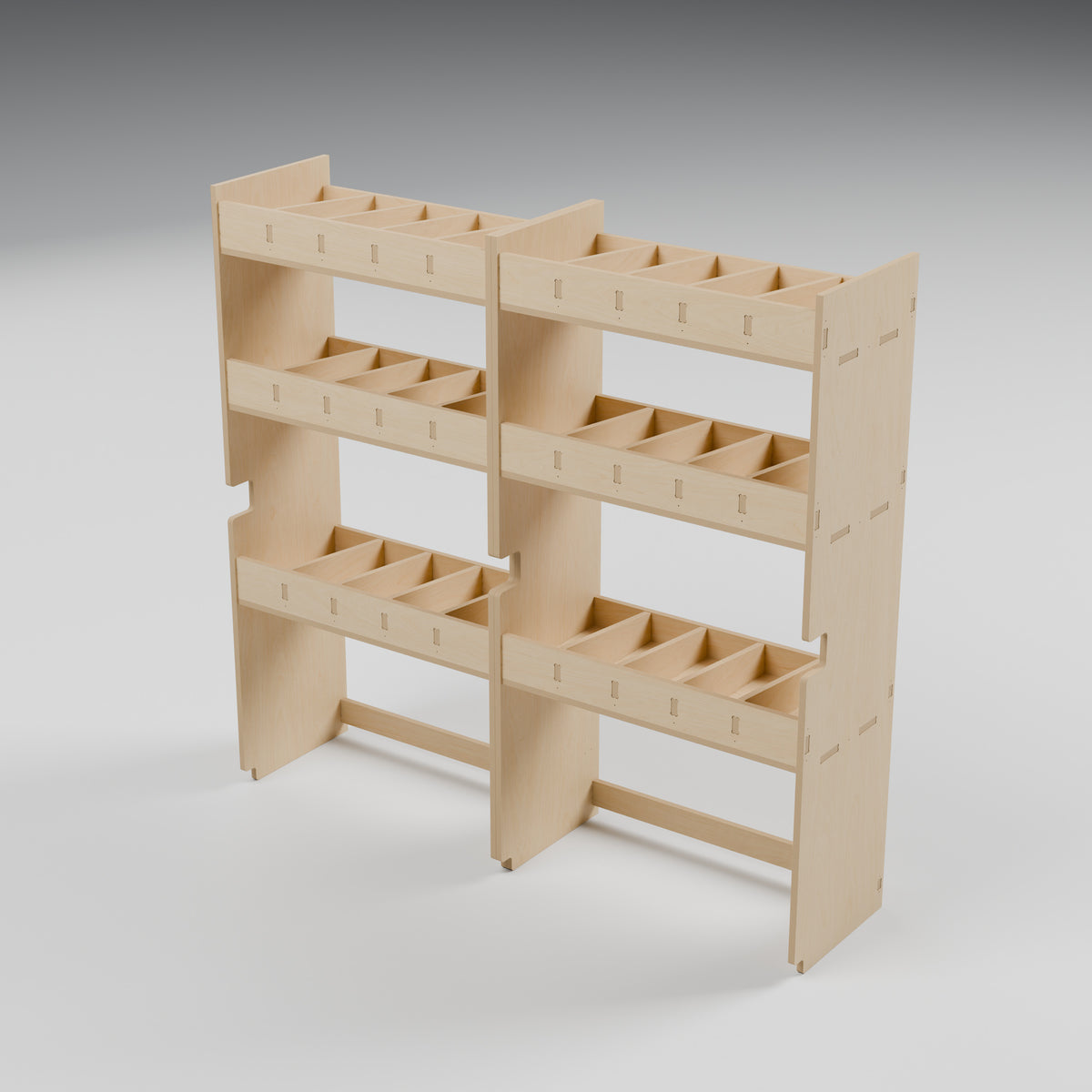 CONTOUR Double-Cab Bulkhead Bin Rack — Bulkhead — Rear view - open backs and supplied vehicle contours — Revision D