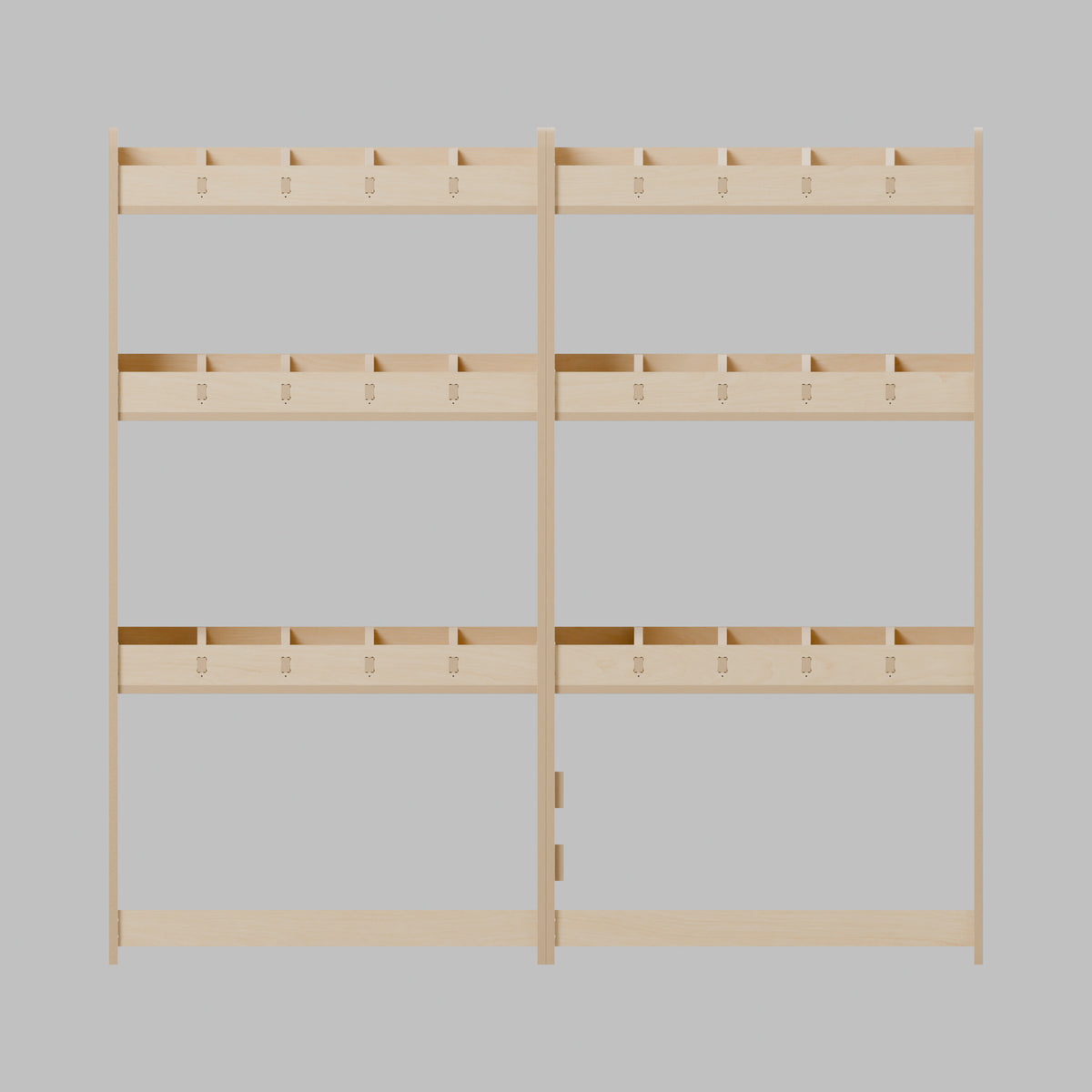 CONTOUR Double-Cab LWB Side Rack — Nearside — Front view - fixed shelves and retaining lips — Revision D