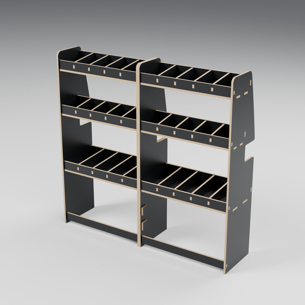 CONTOUR Double-Cab LWB Side Rack — Offside — Black hex phenolic plywood - three-quarter view — Revision D