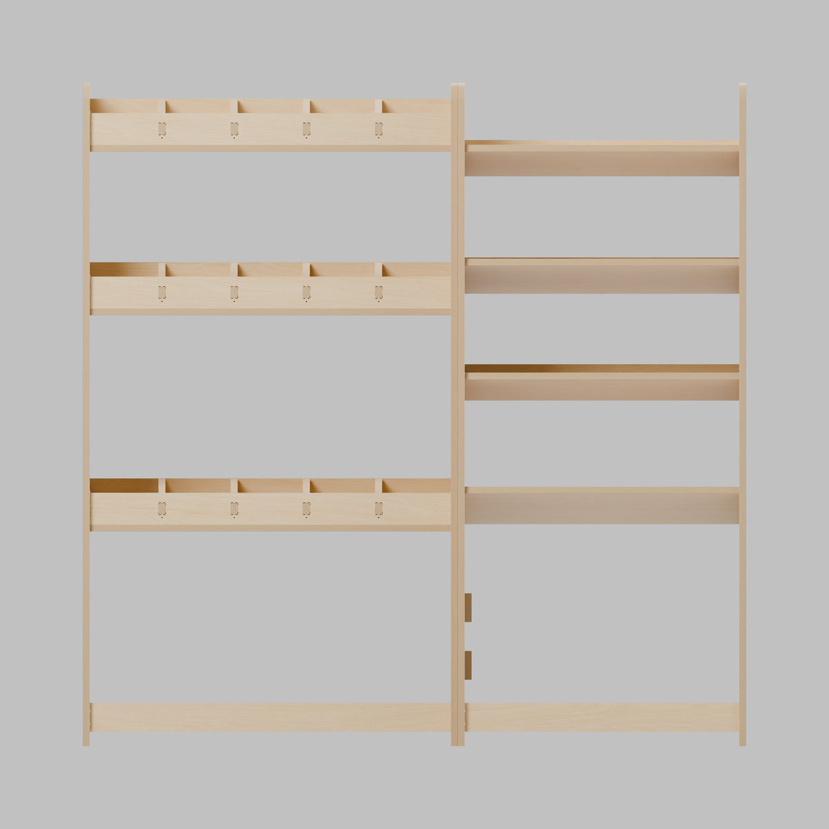 CONTOUR Double-Cab SWB Mixed Rack — Nearside — Front view - fixed shelves and retaining lips — Revision D