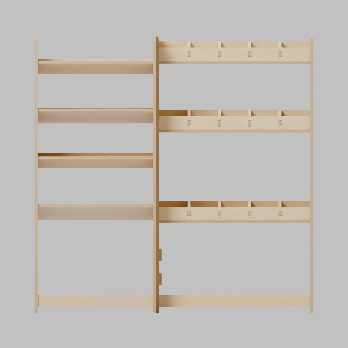 CONTOUR Double-Cab SWB Mixed Rack — Offside — Front view - fixed shelves and retaining lips — Revision D