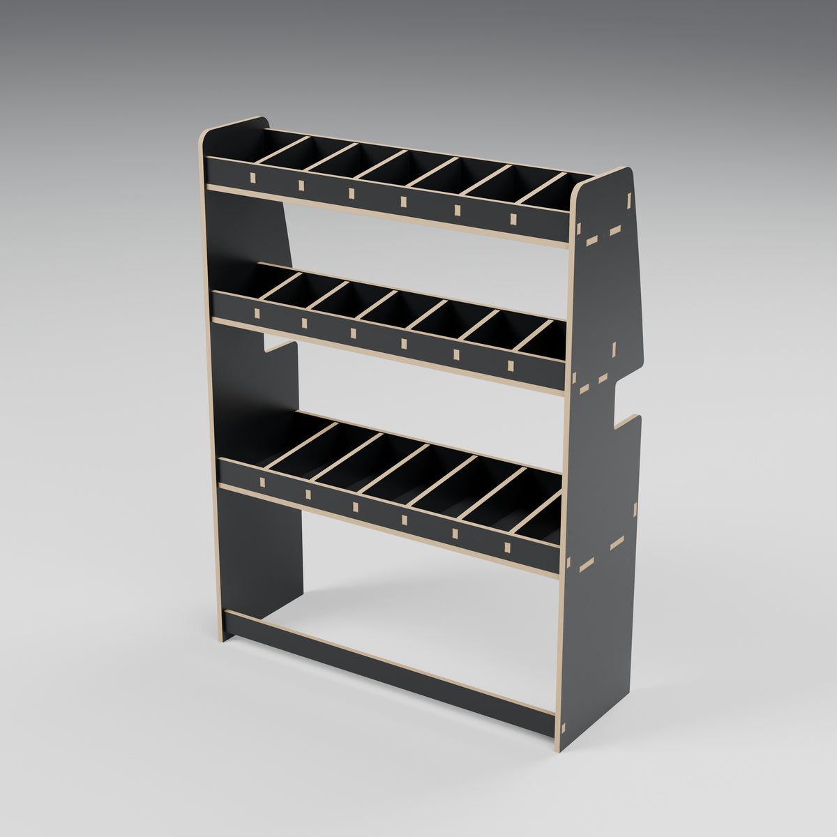 CONTOUR Double-Cab SWB Side Rack — Nearside — Black hex phenolic plywood - three-quarter view — Revision D