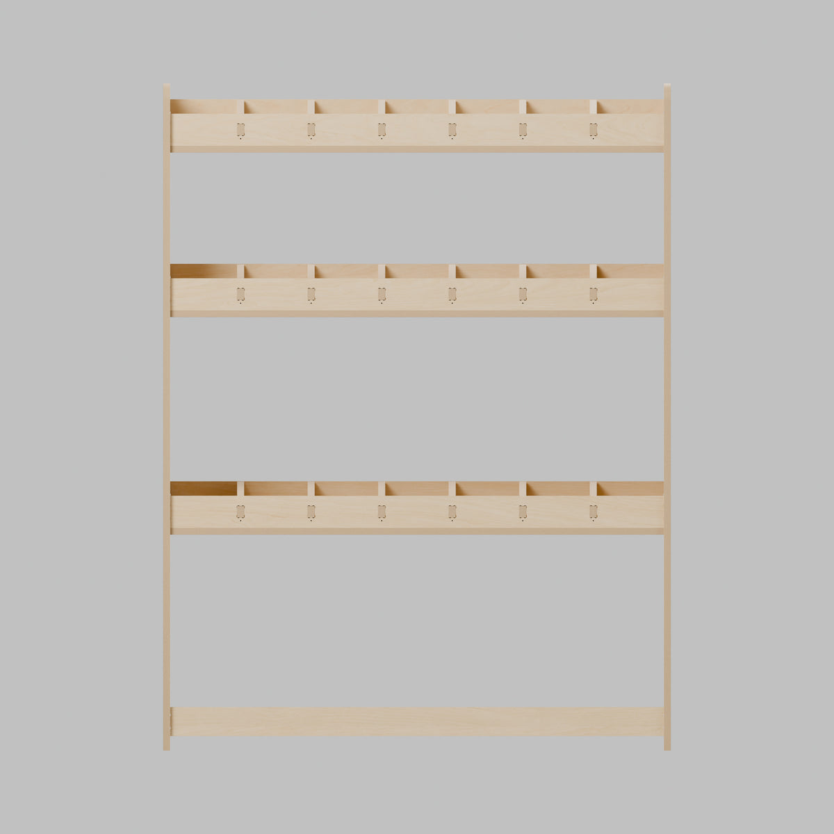 CONTOUR Double-Cab SWB Side Rack — Nearside — Front view - fixed shelves and retaining lips — Revision D