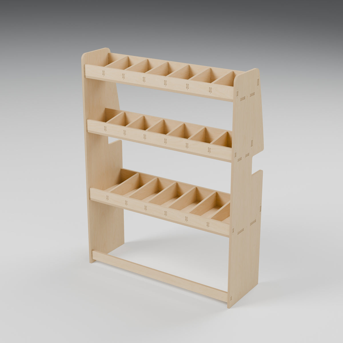 CONTOUR Double-Cab SWB Side Rack — Nearside — Natural plywood fixed shelving - three-quarter view — Revision D