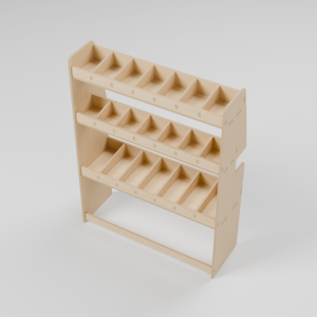 CONTOUR Double-Cab SWB Side Rack — Nearside — Elevated view - shelf depths and storage compartments — Revision D