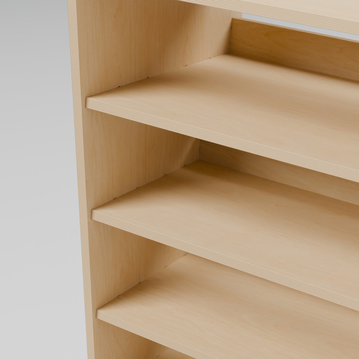 CONTOUR LWB Wide Case + Bin Rack — Offside — Plywood edges and fixed shelf construction — Revision D