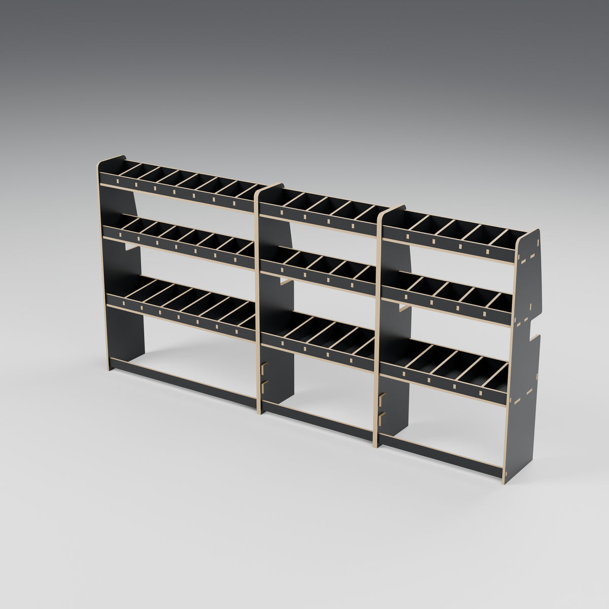 CONTOUR LWB Full Side Rack — Offside — Black hex phenolic plywood - three-quarter view — Revision D