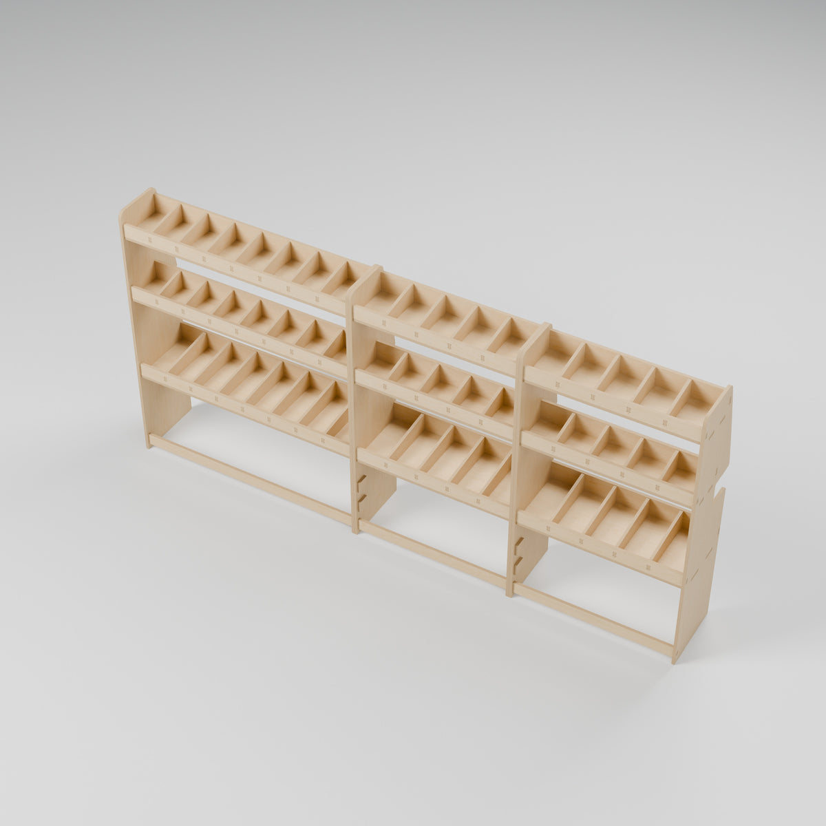 CONTOUR LWB Full Side Rack — Offside — Elevated view - shelf depths and storage compartments — Revision D